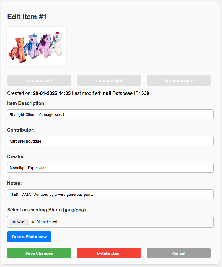 Admin item management screenshot