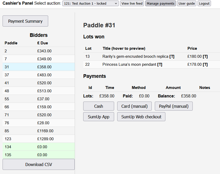 Cashier panel overview screenshot