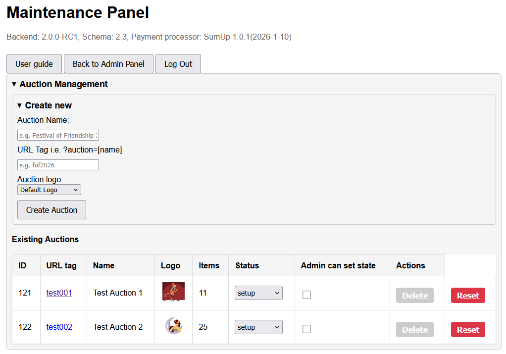 Maintenance panel overview screenshot