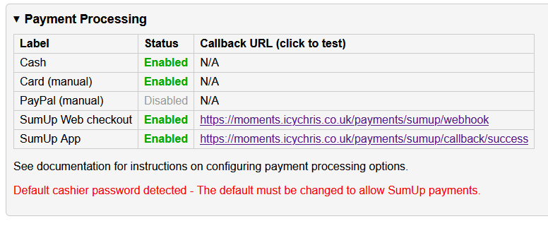 Maintenance payment processing screenshot